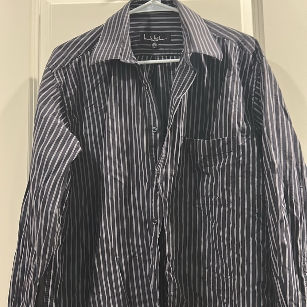 Nicole Miller Men's Striped Button Down Long Sleeves Dress Shirt Size L 16 32/33
